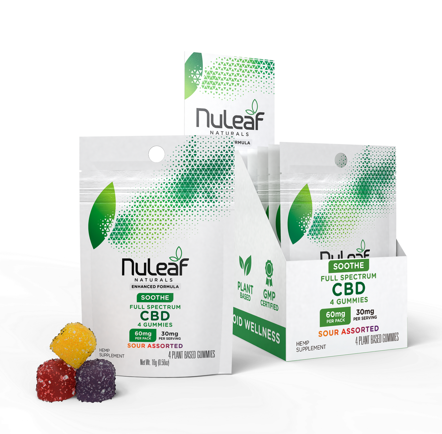 CBD Sour Gummy Assortment - 4ct Mylar x 12 Counter Display