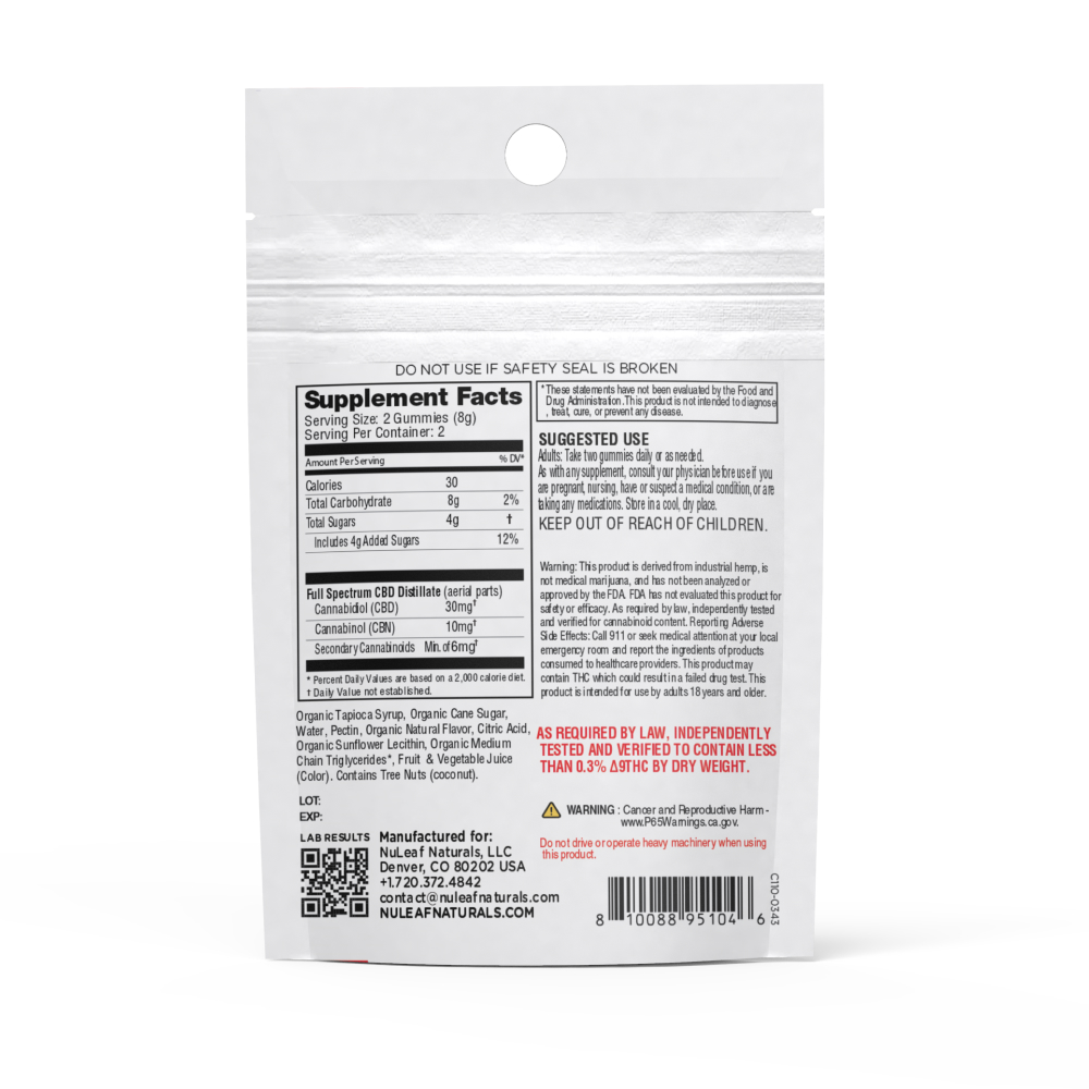 CBD:CBN Gummy Mixed Berry - 4ct Mylar x 12 Counter Display