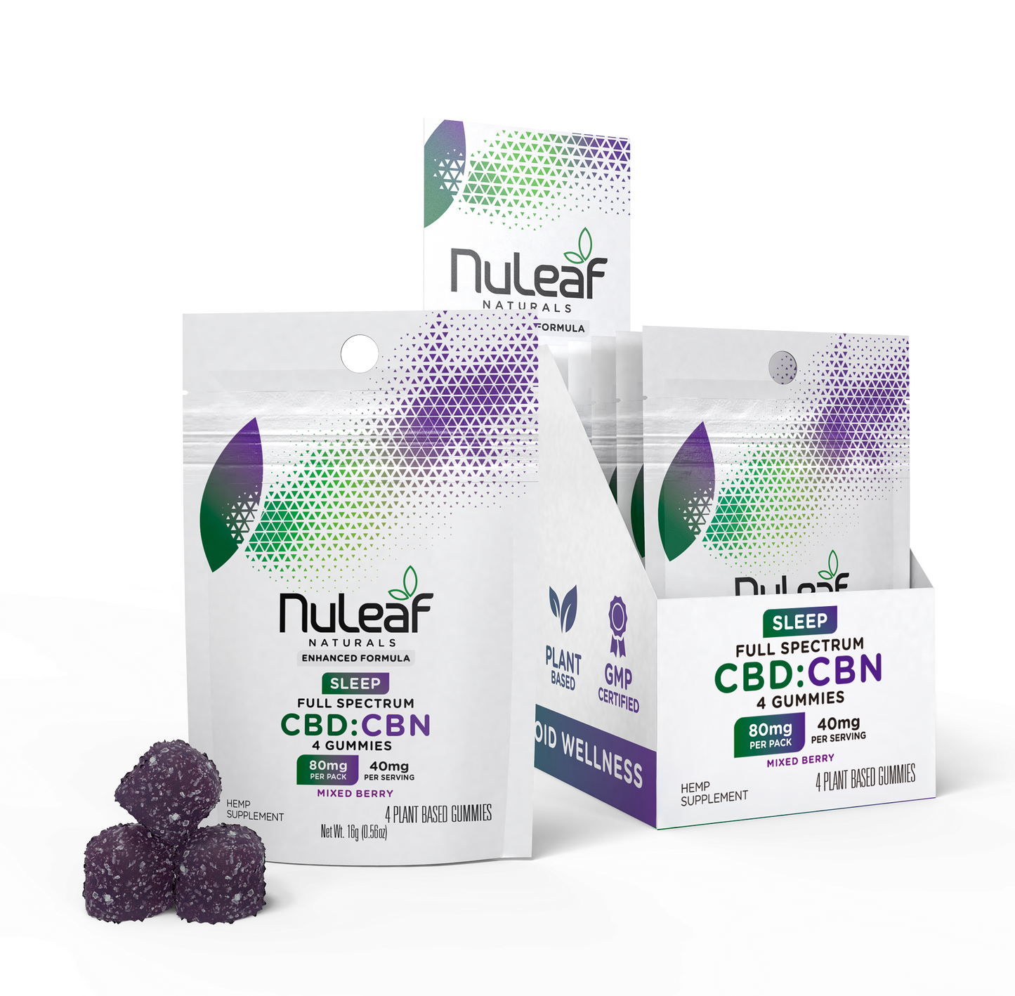 CBD:CBN Gummy Mixed Berry - 4ct Mylar x 12 Counter Display