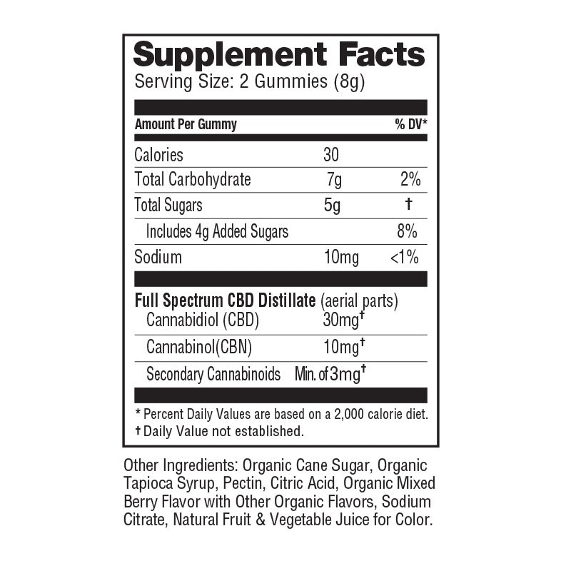 CBD:CBN Gummies Mixed Berry - 30ct